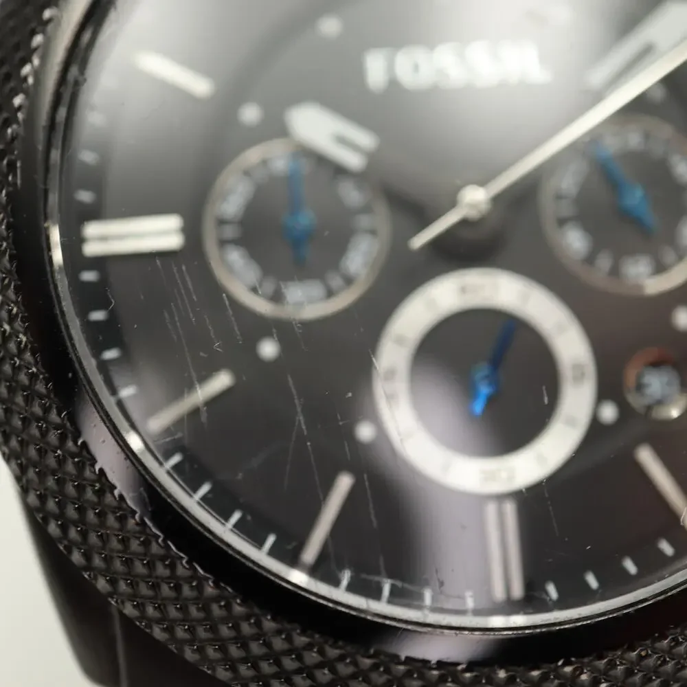Fossil Machine Chronograph Mens Black 45mm Watch Leather FS4487 w New Battery